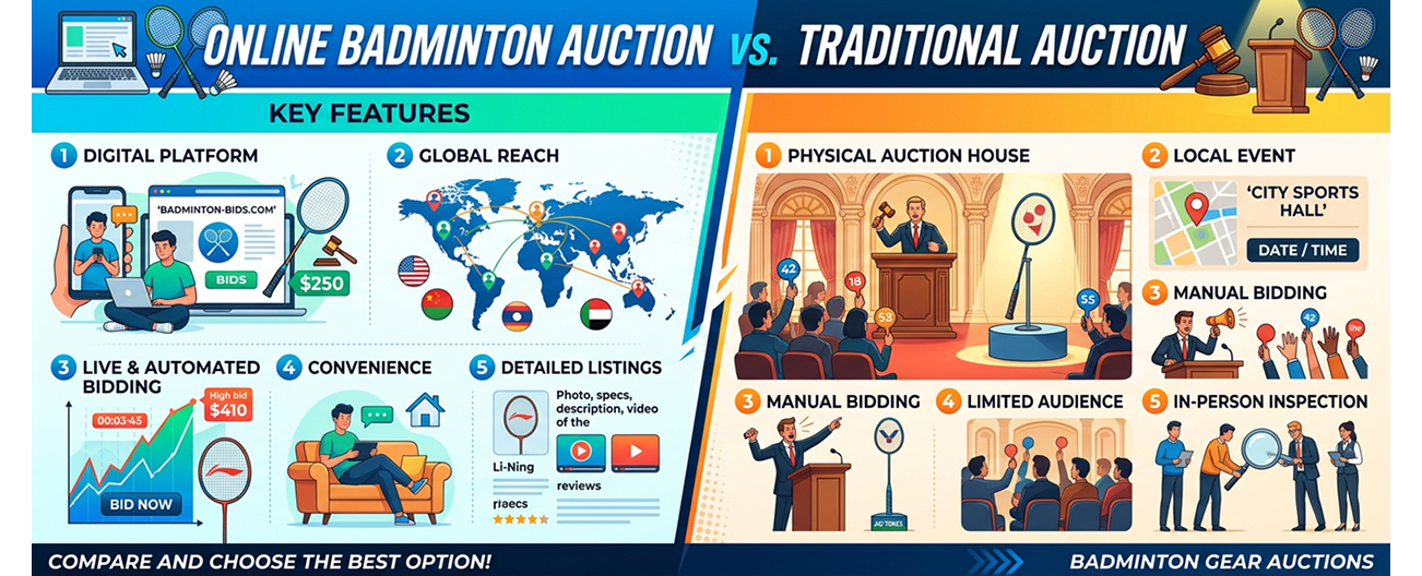Online Badminton Auction vs Traditional Auction